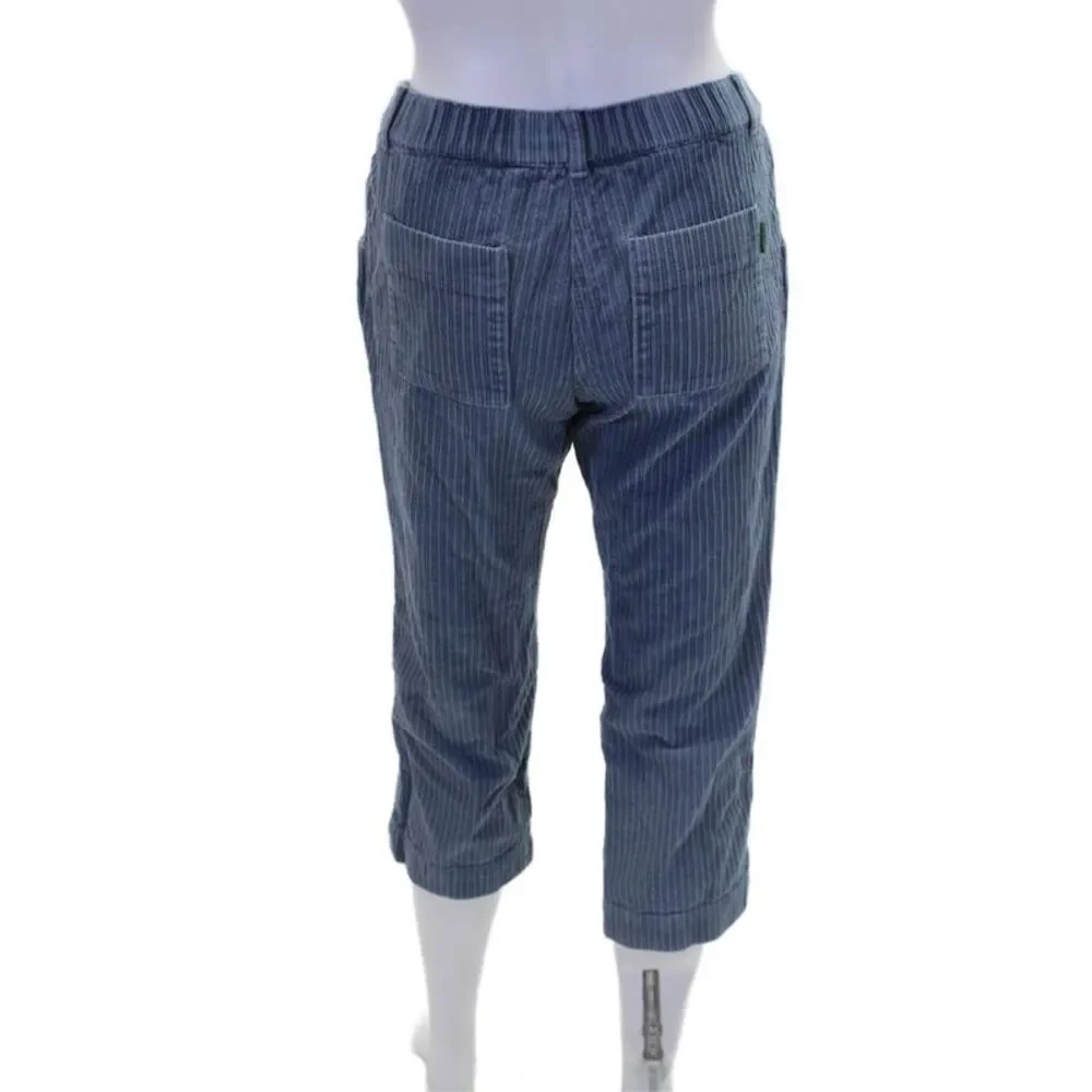 Stile Benetton Womens Elastic Waistband Straight Cropped Pants Blue Cotton Small
